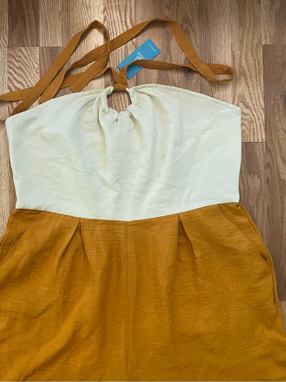 CupShe Cream & Mustard Wide-Leg Halter Jumpsuit Size XL NWT - Picture 3 of 9